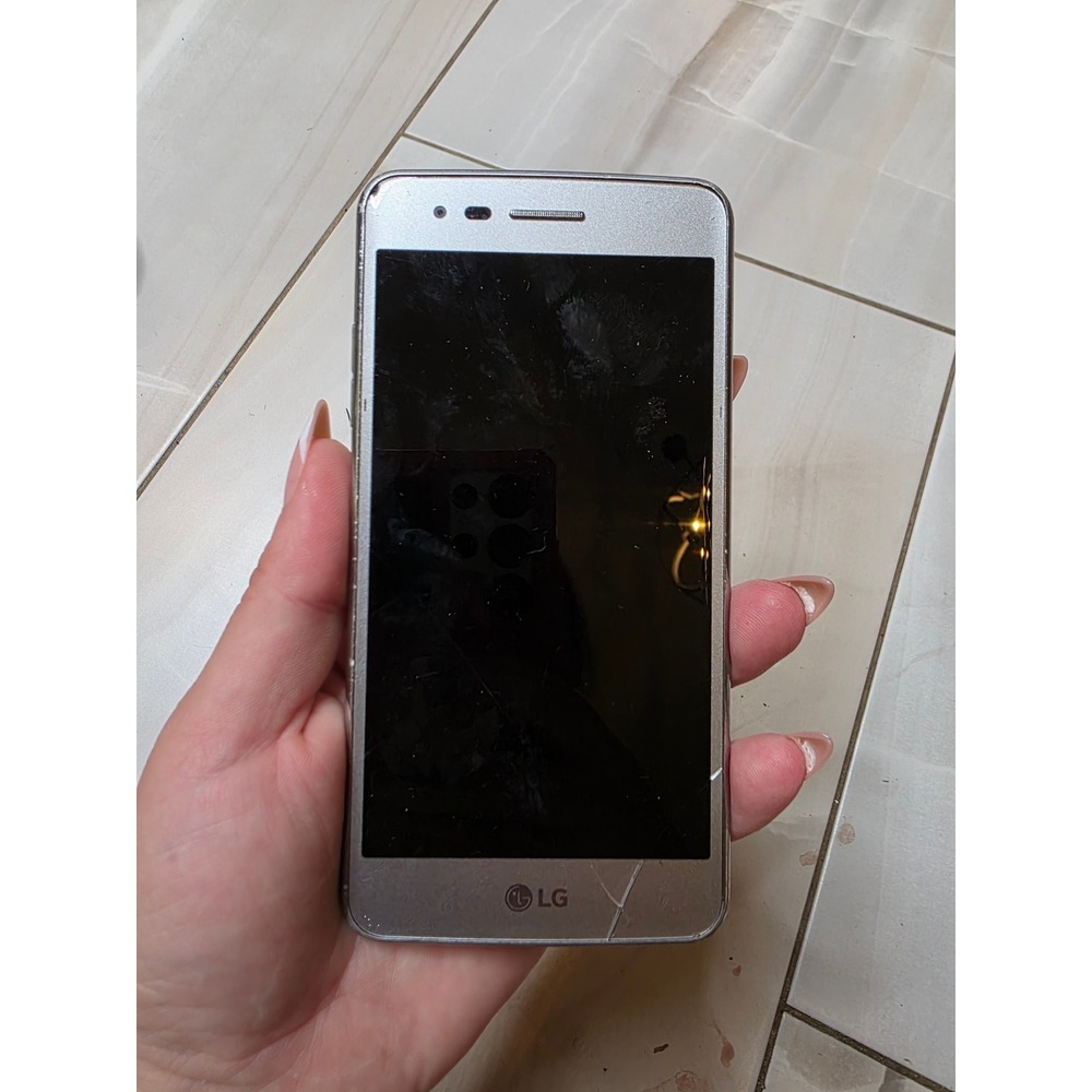LG Smartphone Silver Android‎ Cell Phone for Parts or Repair Cracked Screen